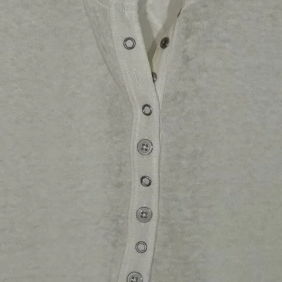 Free People What's Good Henley Top Size Medium Short Sleeve Tee Cotton Linen - Picture 7 of 11